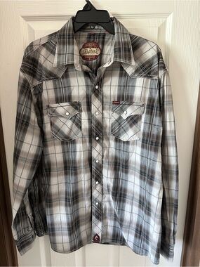Rafter C Men’s XXL Gray Plaid Western Pearl snap Red dirt collection Shirt
